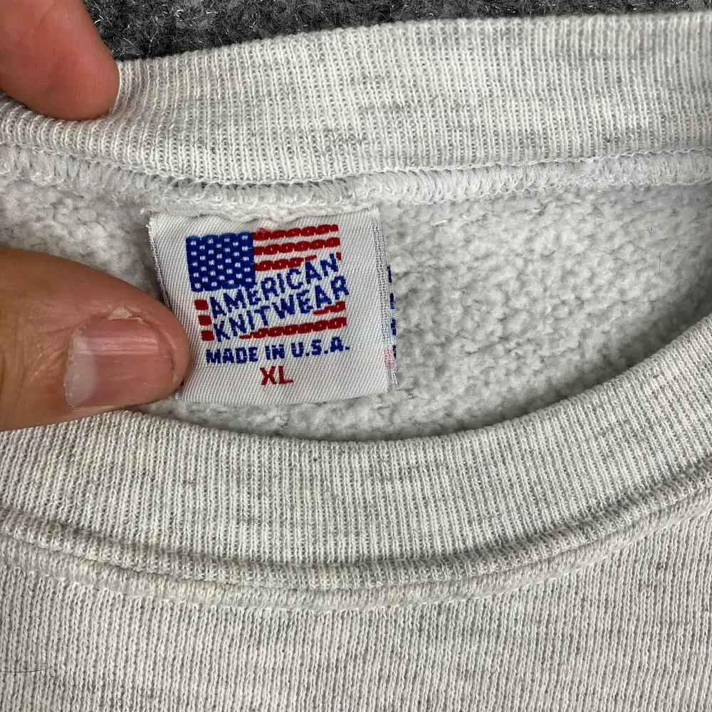 American Knitwear Sweatshirt Mens XL Gray DC Graphic Crewneck Paint Stains‎